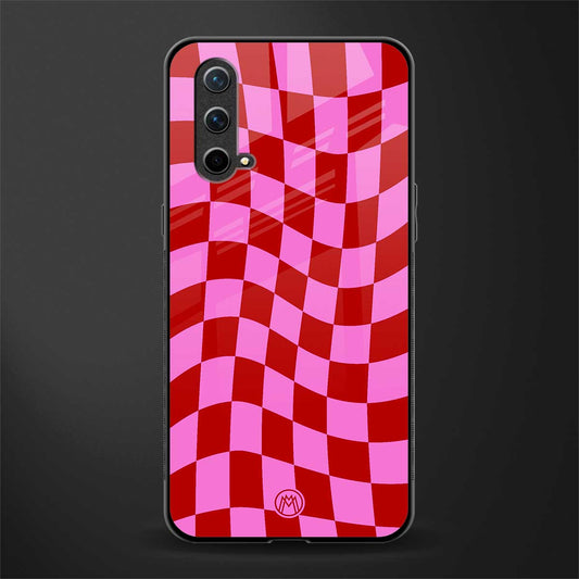 red pink trippy check pattern glass case for oneplus nord ce 5g image