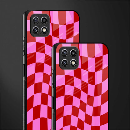 red pink trippy check pattern glass case for samsung galaxy a22 5g image-2