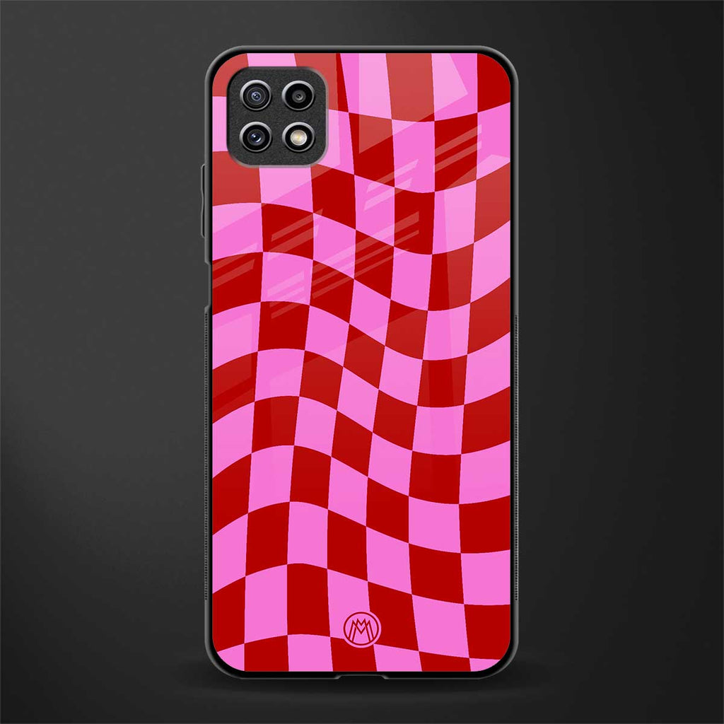 red pink trippy check pattern glass case for samsung galaxy a22 5g image