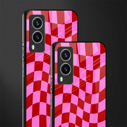 red pink trippy check pattern glass case for vivo v21e 5g image-2