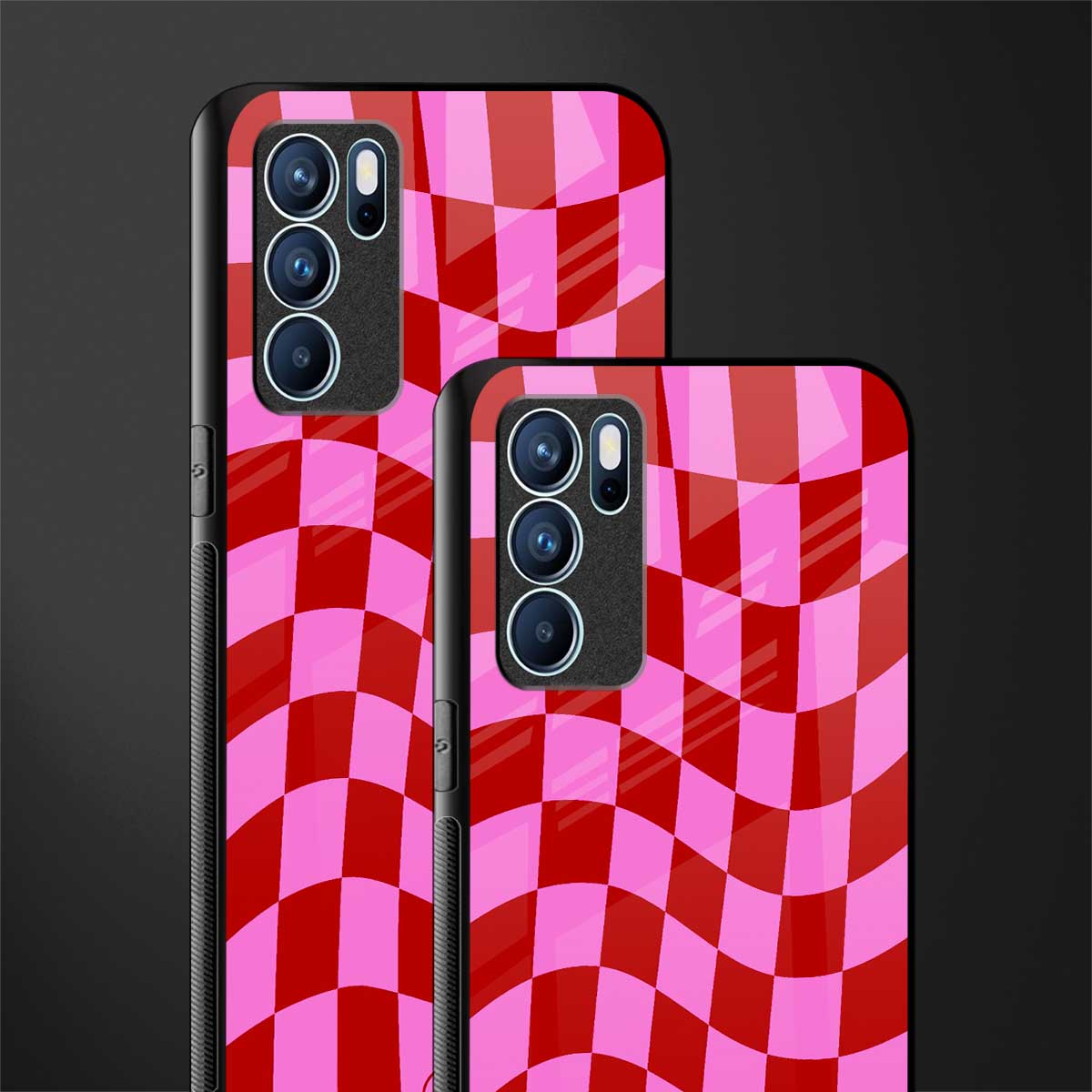 red pink trippy check pattern glass case for oppo reno6 pro 5g image-2