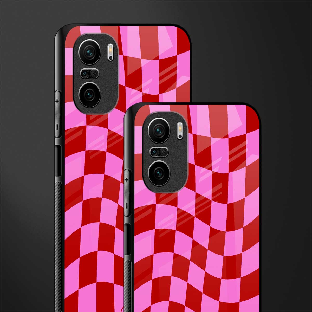 red pink trippy check pattern glass case for mi 11x 5g image-2