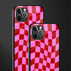 red pink trippy check pattern glass case for iphone 11 pro max image-2