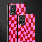 red pink trippy check pattern glass case for vivo y21s image-2