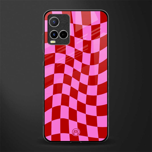 red pink trippy check pattern glass case for vivo y33s vivo y33t image