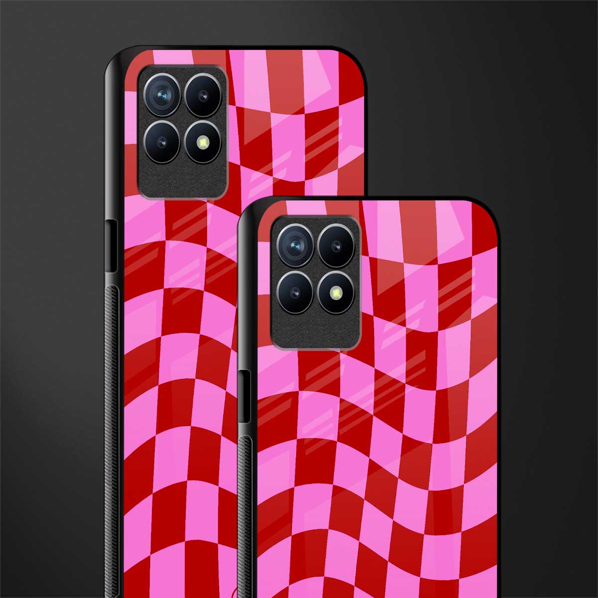 red pink trippy check pattern glass case for realme 8i image-2