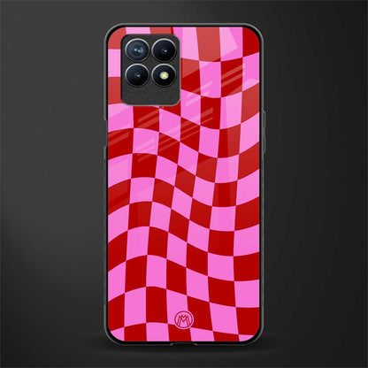 red pink trippy check pattern glass case for realme 8i image