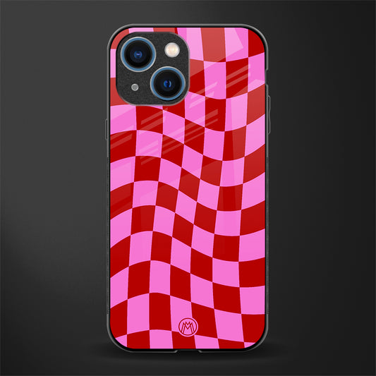 red pink trippy check pattern glass case for iphone 13 mini image