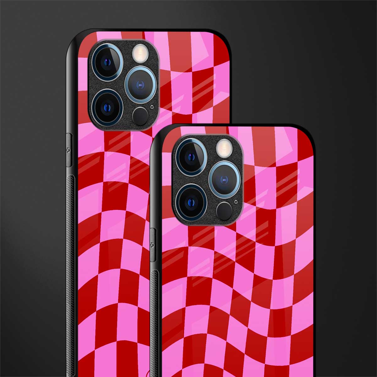 red pink trippy check pattern glass case for iphone 12 pro image-2
