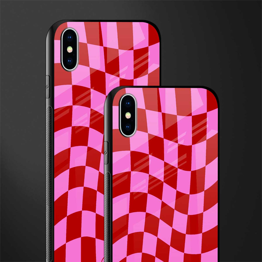 red pink trippy check pattern glass case for iphone xs max image-2