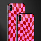red pink trippy check pattern glass case for iphone xs max image-2