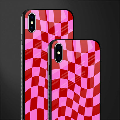 red pink trippy check pattern glass case for iphone xs max image-2
