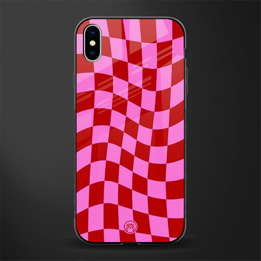 red pink trippy check pattern glass case for iphone xs max image