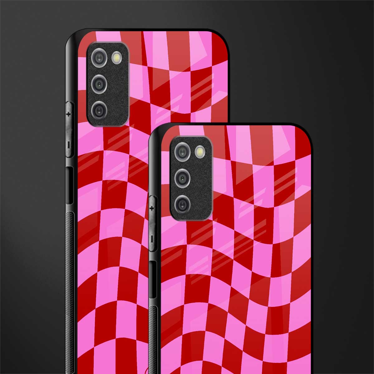 red pink trippy check pattern glass case for samsung galaxy a03s image-2