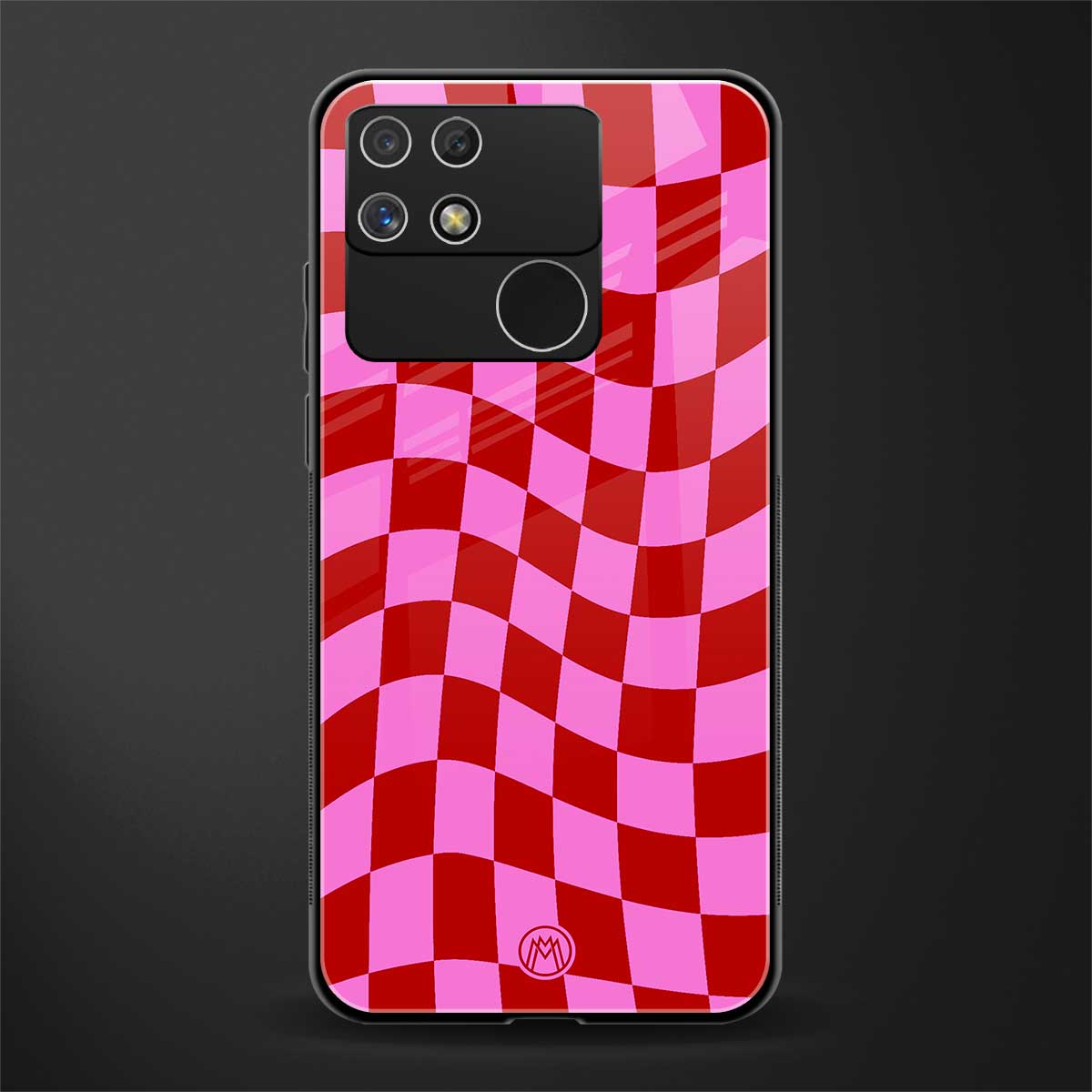 red pink trippy check pattern back phone cover | glass case for realme narzo 50a