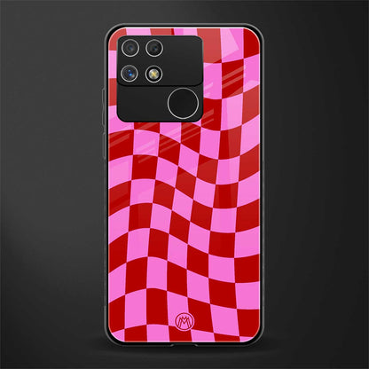 red pink trippy check pattern back phone cover | glass case for realme narzo 50a