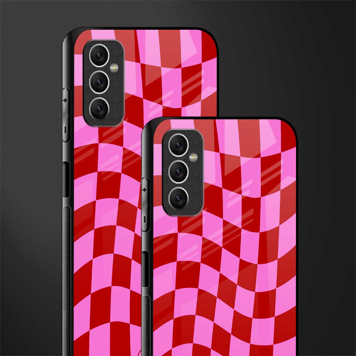 red pink trippy check pattern glass case for samsung galaxy m52 5g image-2