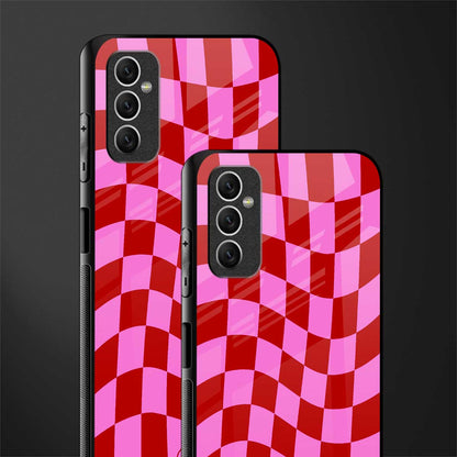 red pink trippy check pattern glass case for samsung galaxy m52 5g image-2