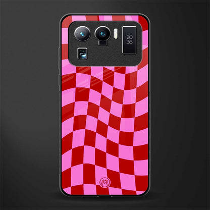 red pink trippy check pattern glass case for mi 11 ultra 5g image