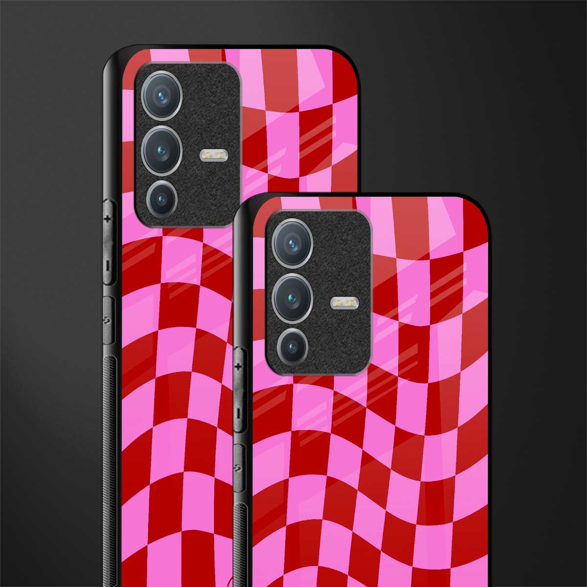 red pink trippy check pattern glass case for vivo v23 pro 5g image-2
