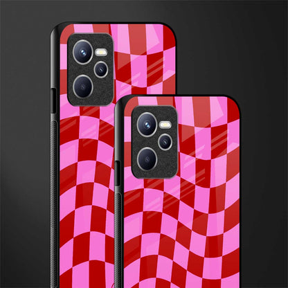 red pink trippy check pattern glass case for realme c35 image-2