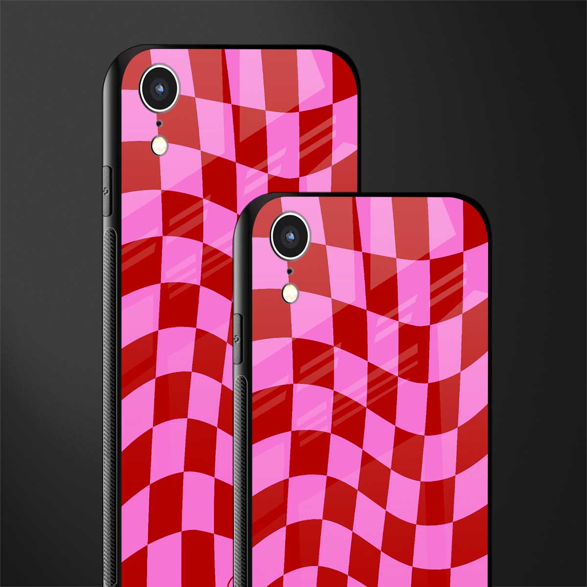 red pink trippy check pattern glass case for iphone xr image-2