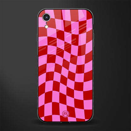 red pink trippy check pattern glass case for iphone xr image