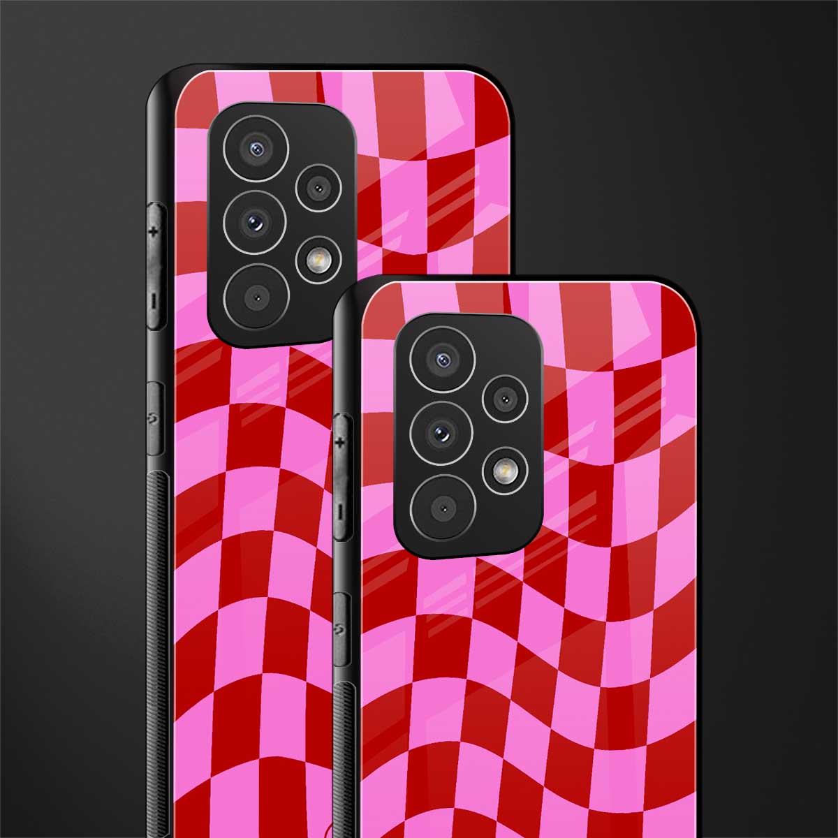 red pink trippy check pattern back phone cover | glass case for samsung galaxy a53 5g