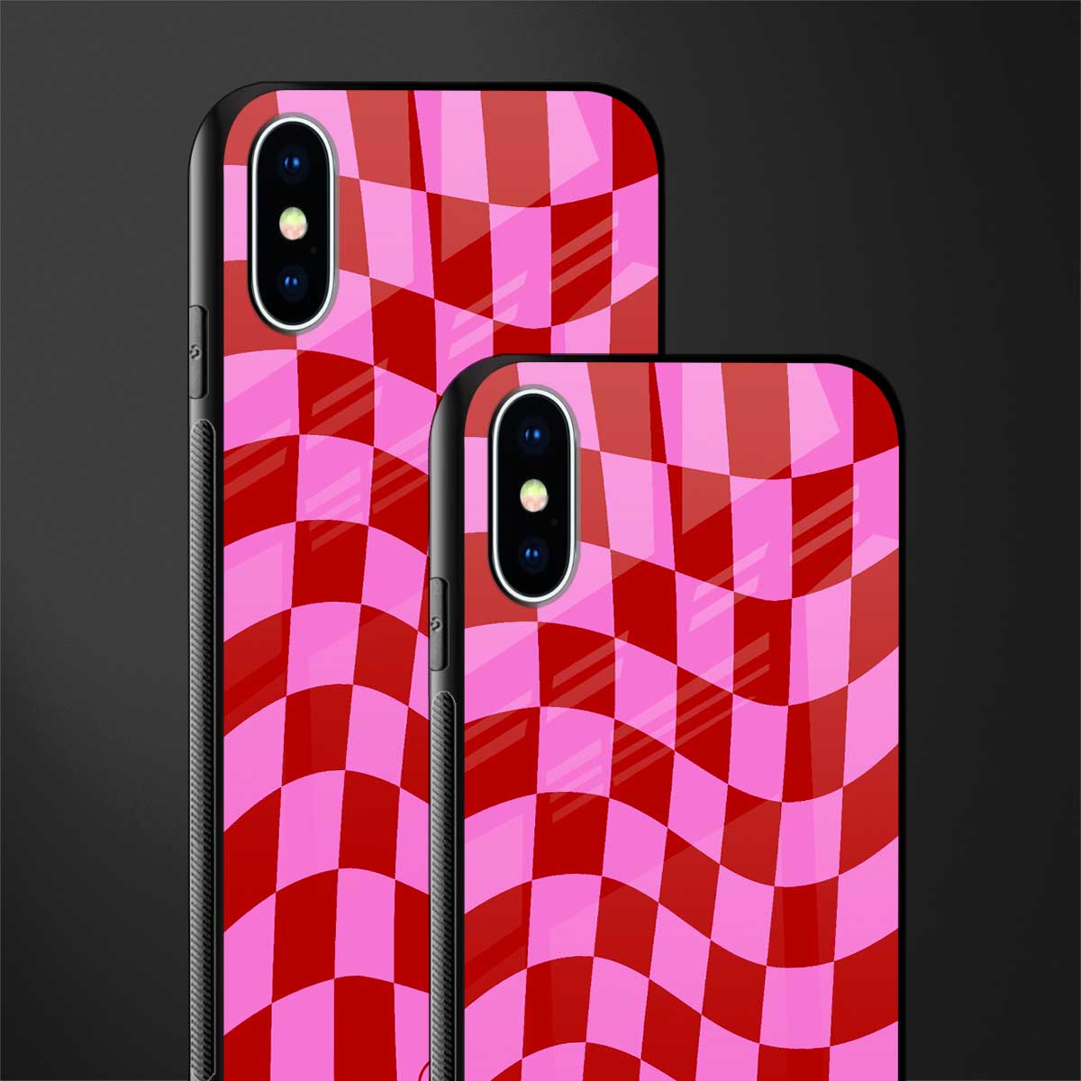 red pink trippy check pattern glass case for iphone xs image-2