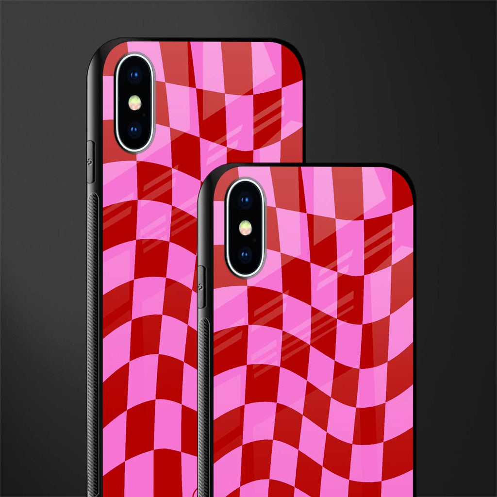 red pink trippy check pattern glass case for iphone x image-2