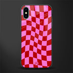 red pink trippy check pattern glass case for iphone xs image