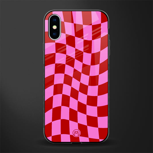 red pink trippy check pattern glass case for iphone xs image