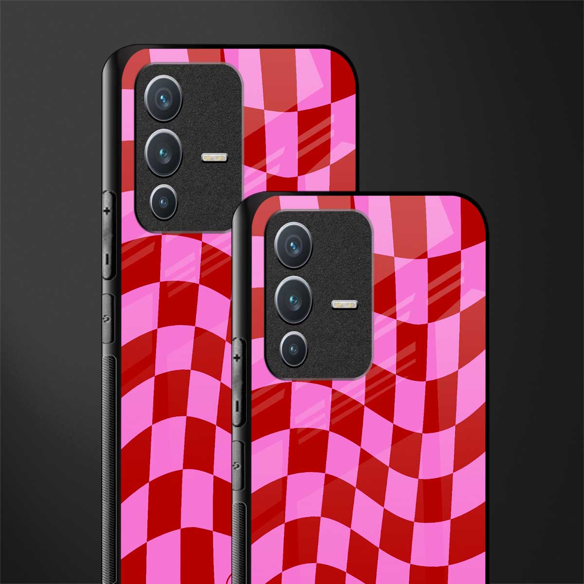 red pink trippy check pattern glass case for vivo v23 5g image-2