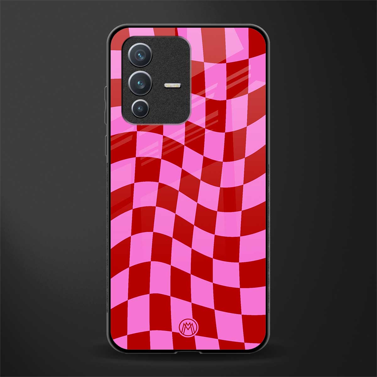 red pink trippy check pattern glass case for vivo v23 5g image