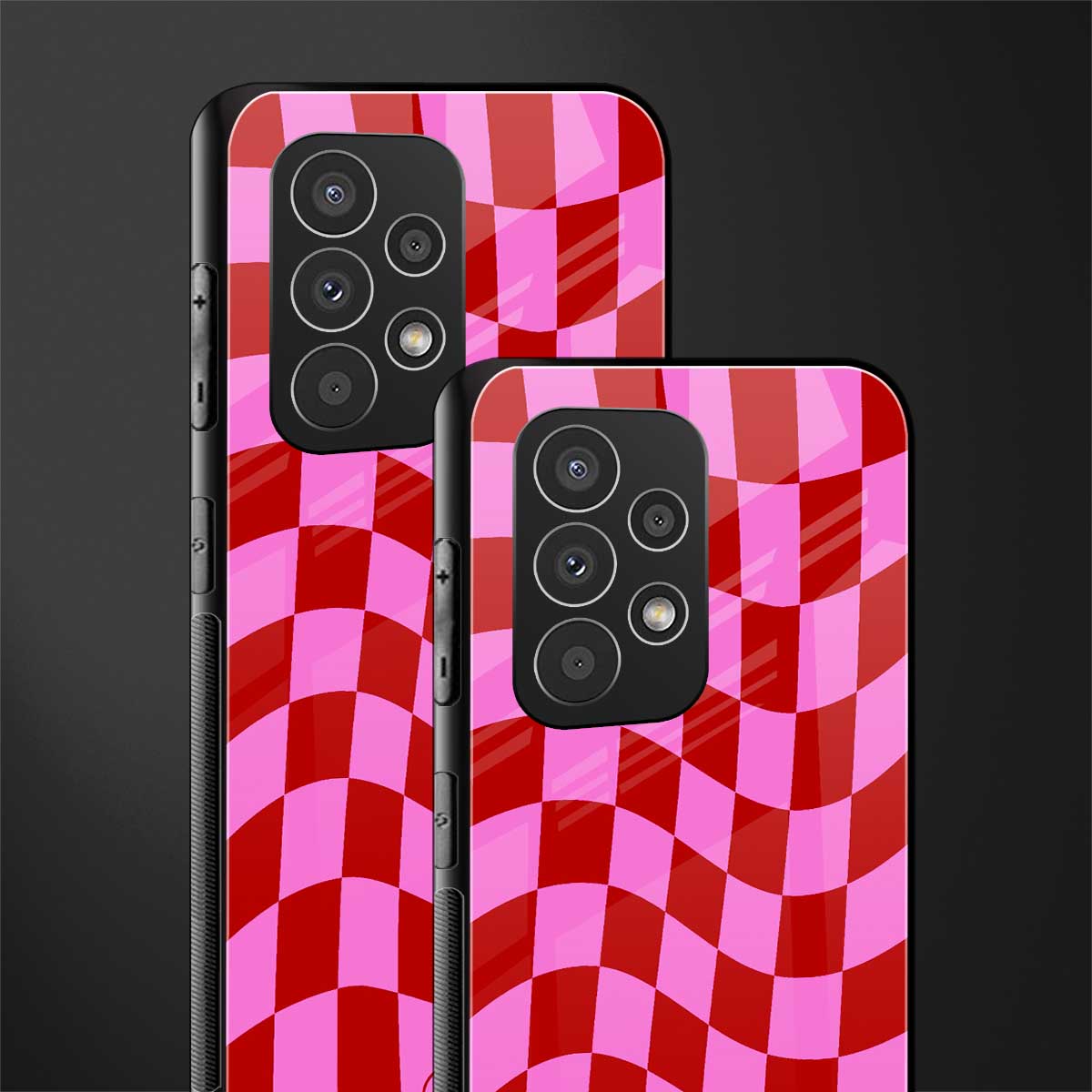 red pink trippy check pattern back phone cover | glass case for samsung galaxy a73 5g