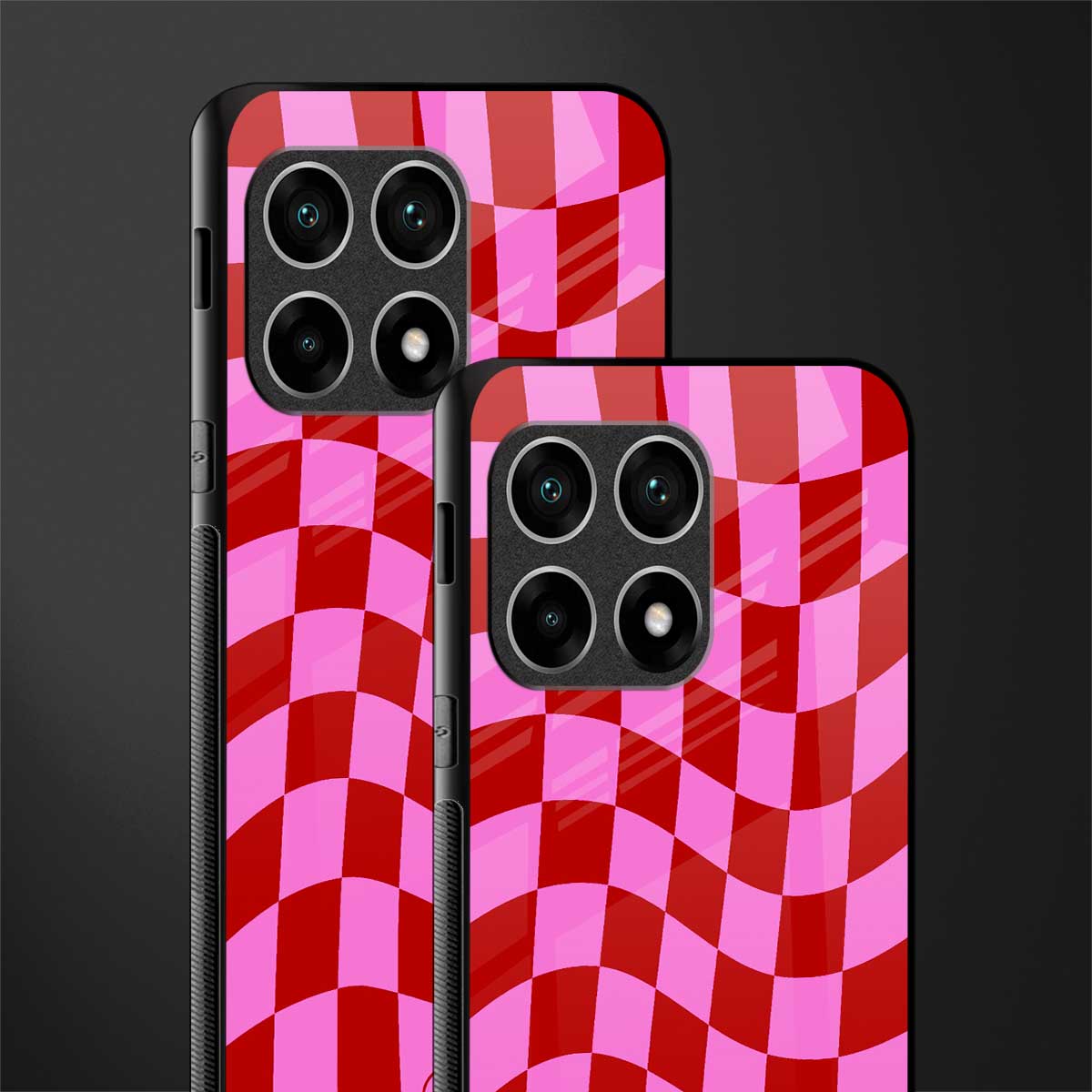red pink trippy check pattern glass case for oneplus 10 pro 5g image-2