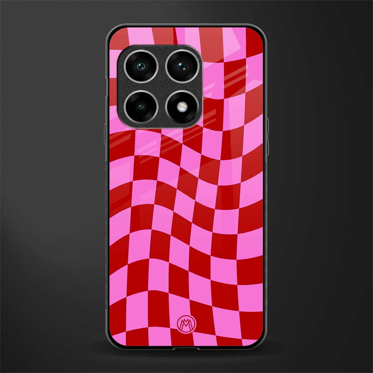 red pink trippy check pattern glass case for oneplus 10 pro 5g image