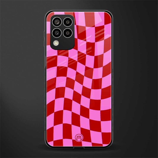 red pink trippy check pattern back phone cover | glass case for samsung galaxy m33 5g