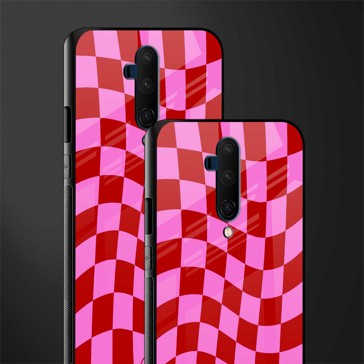 red pink trippy check pattern glass case for oneplus 7t pro image-2