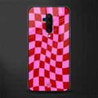 red pink trippy check pattern glass case for oneplus 7t pro image