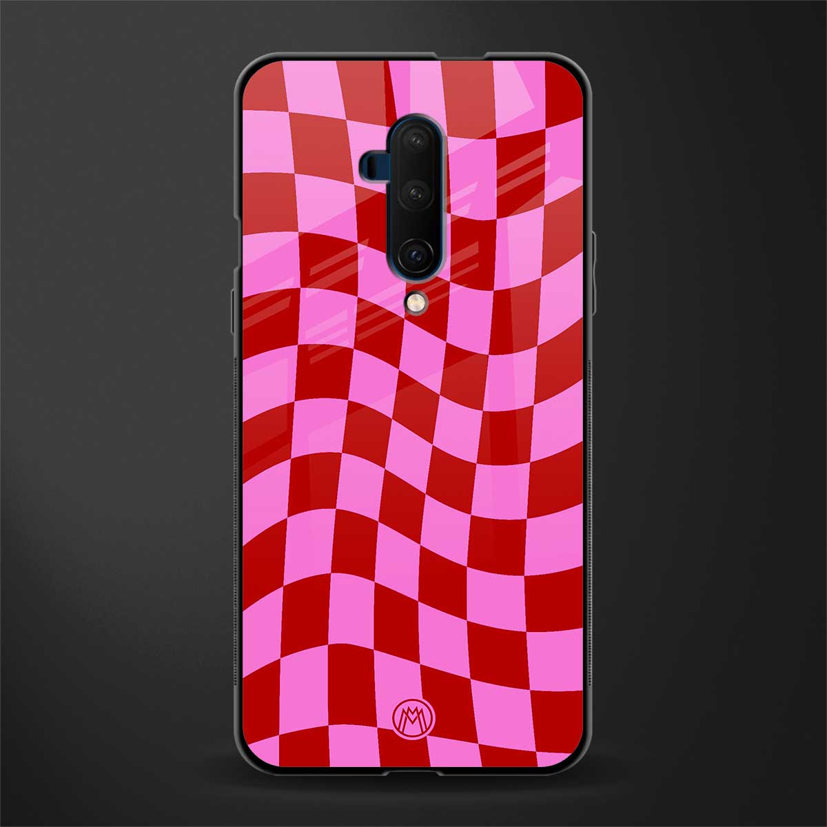 red pink trippy check pattern glass case for oneplus 7t pro image