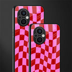 red pink trippy check pattern back phone cover | glass case for oppo f21 pro 5g