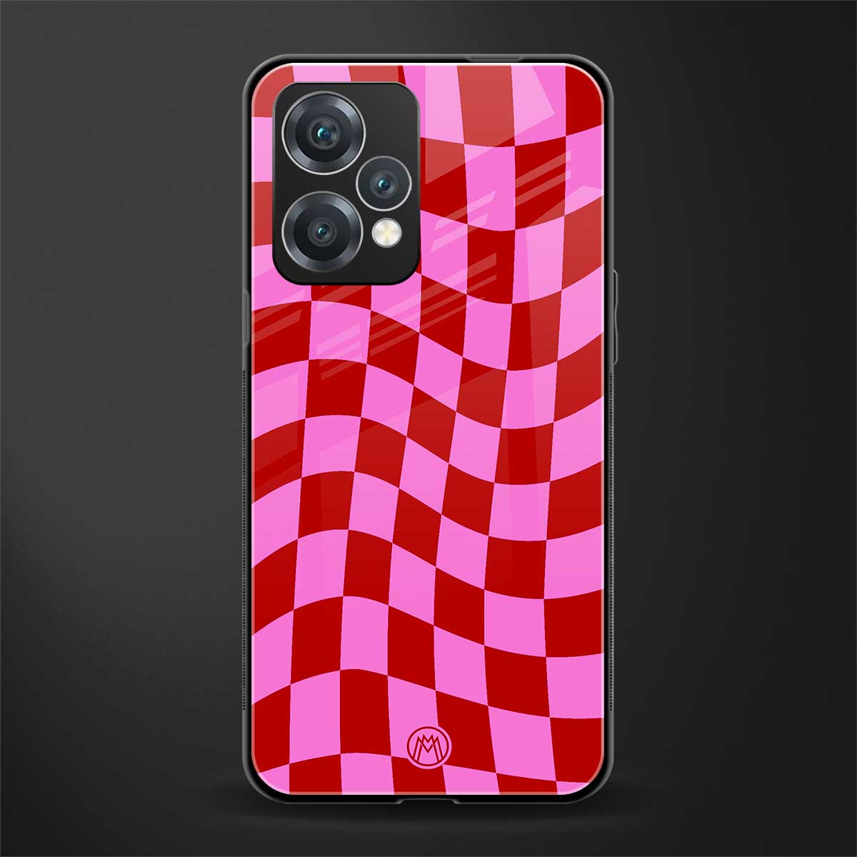 red pink trippy check pattern back phone cover | glass case for oneplus nord ce 2 lite 5g