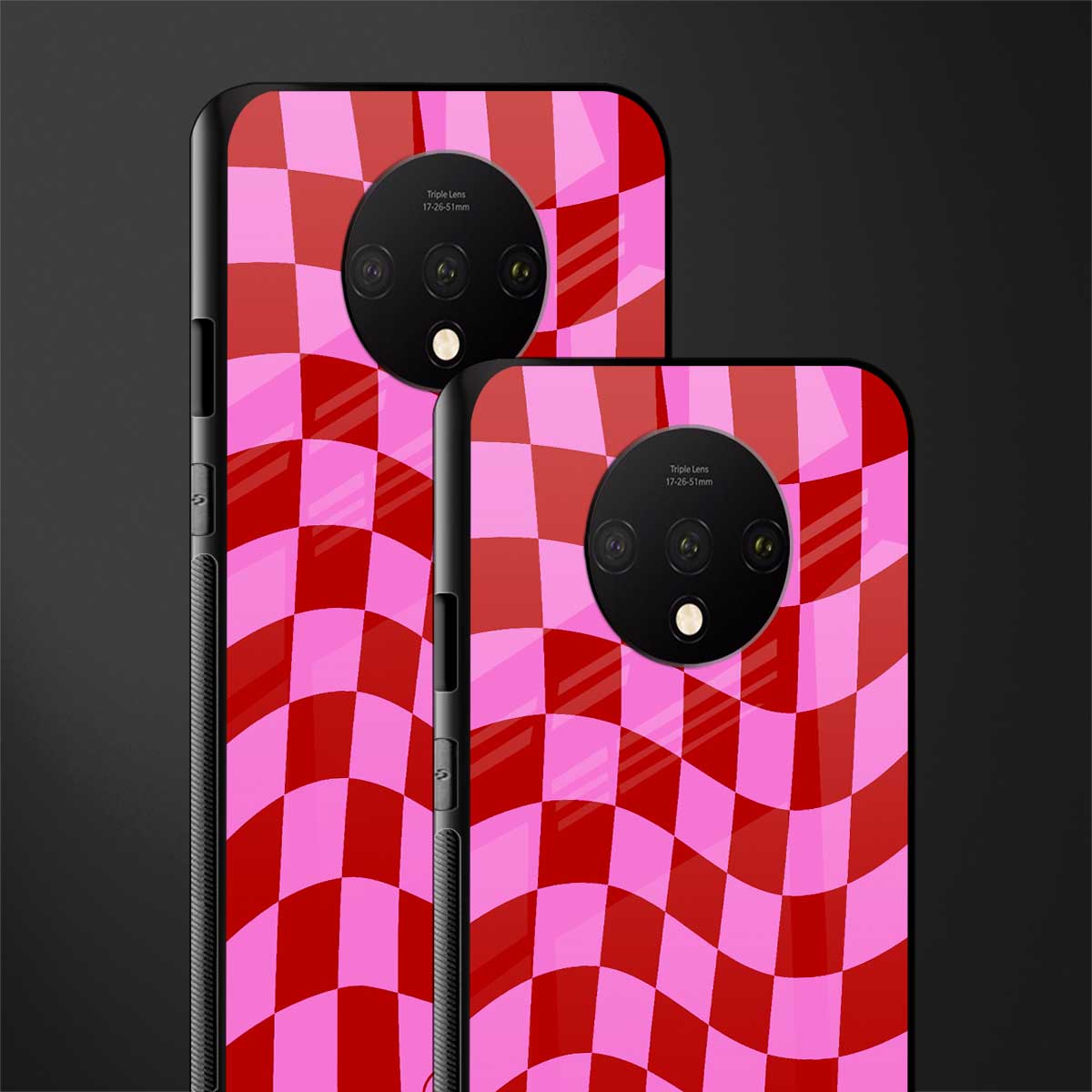 red pink trippy check pattern glass case for oneplus 7t image-2