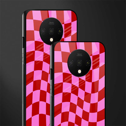 red pink trippy check pattern glass case for oneplus 7t image-2