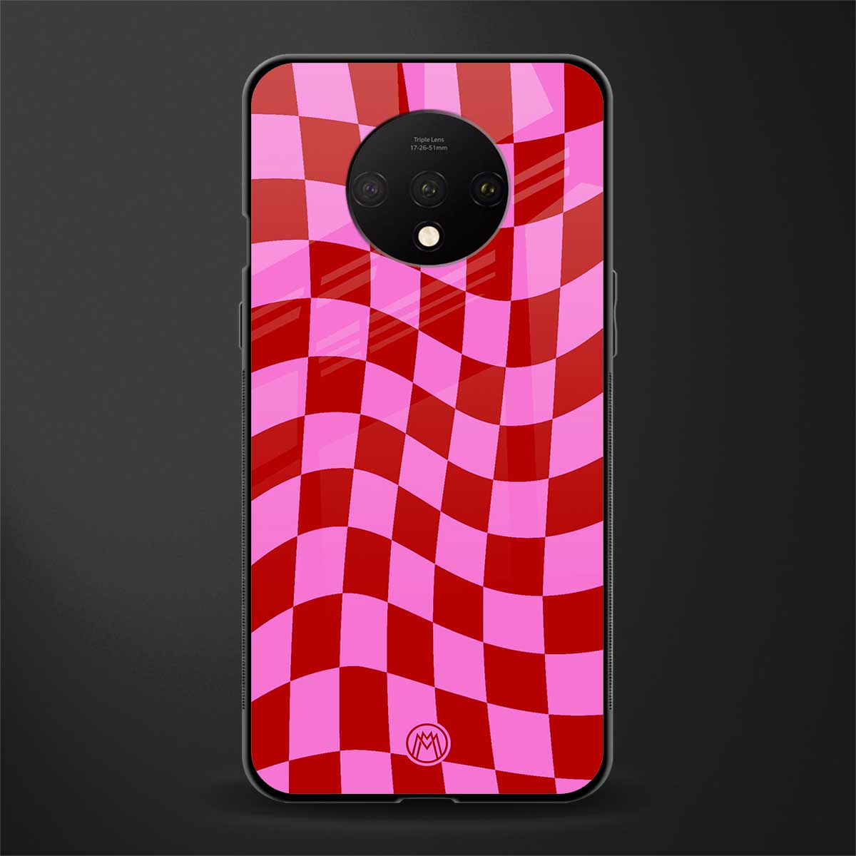 red pink trippy check pattern glass case for oneplus 7t image