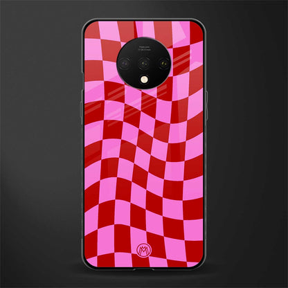 red pink trippy check pattern glass case for oneplus 7t image