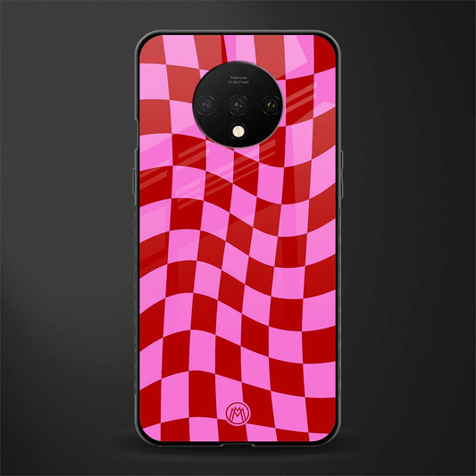 red pink trippy check pattern glass case for oneplus 7t image