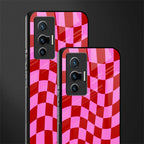 red pink trippy check pattern glass case for vivo x70 image-2