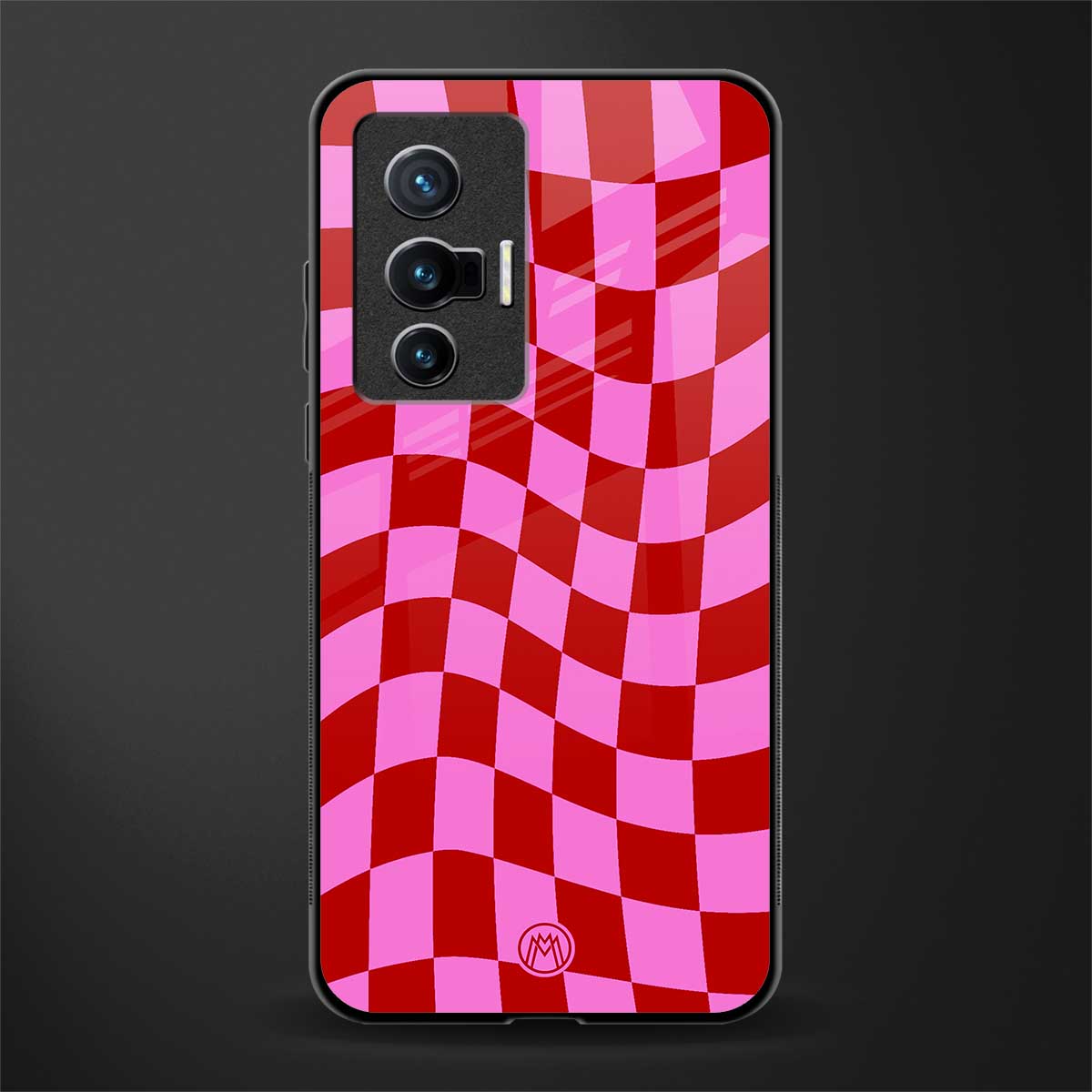 red pink trippy check pattern glass case for vivo x70 image